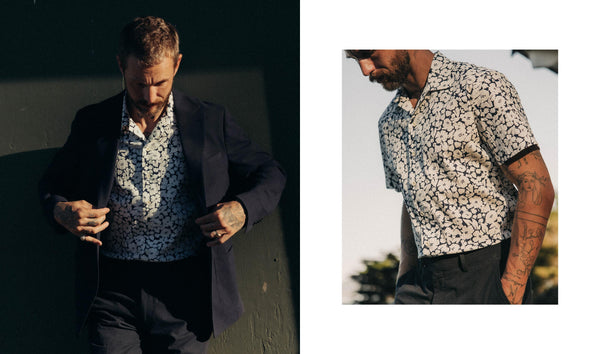 fit model walking in The Hawthorne in Shadow Floral