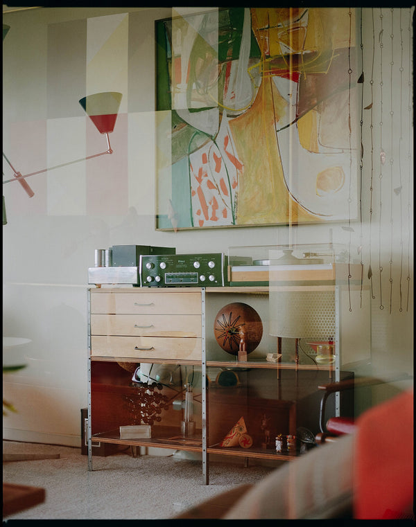 Art and a display shelf in Jeff Farnsworth's home