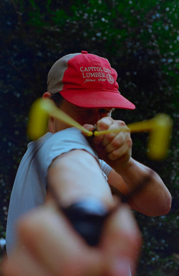 Matt Byrd holding a slingshot