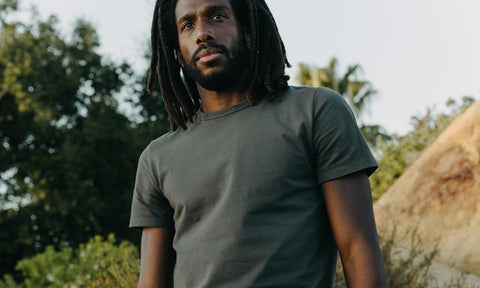 Model wearing The Organic Cotton Tee in Faded Black