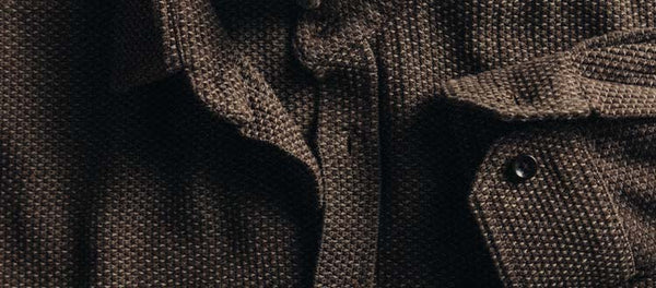 Model wearing The Point Shirt in Sashiko