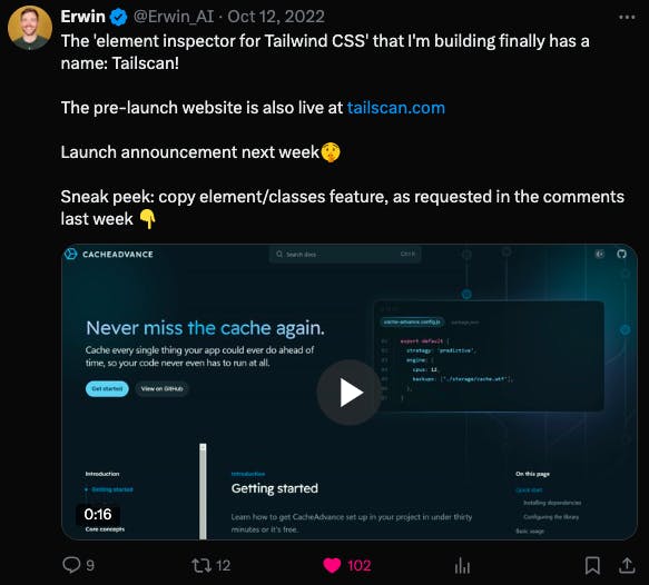 Early tweet about Tailscan from Erwin_AI