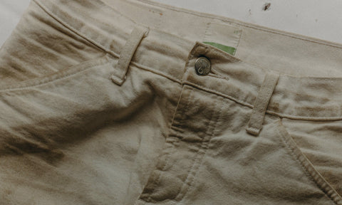 editorial image of the waistband on The Good Acre Chore Pant